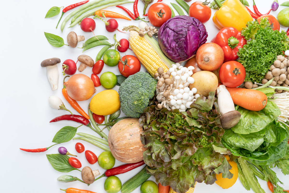 Fresh vegetables and healthy food being prepared