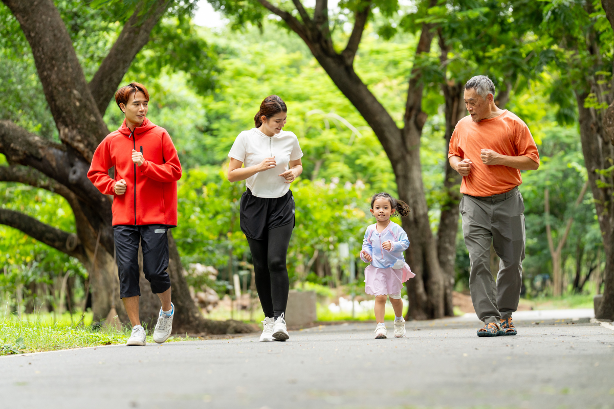 Family enjoying a healthy and active lifestyle outdoors