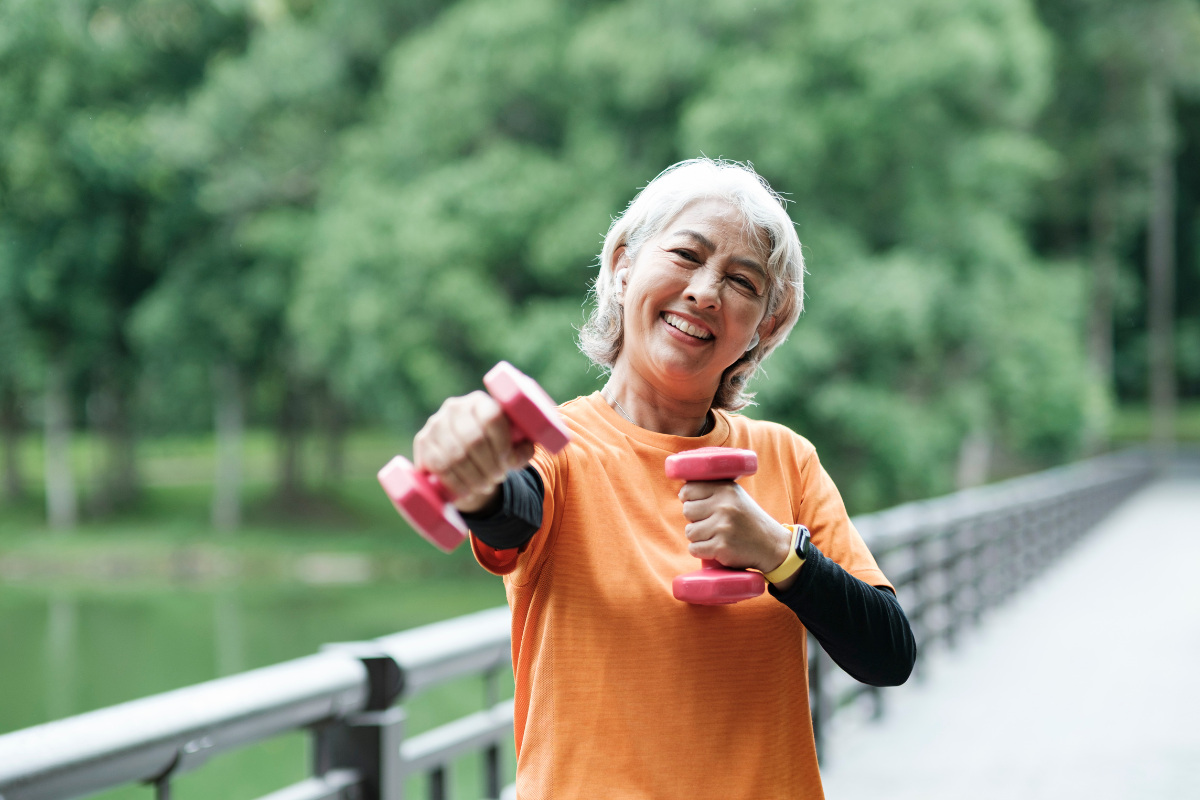 Older adults staying active outdoors as part of healthy ageing