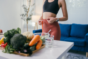 Woman preparing healthy vegetables as part of a gut-friendly lifestyle