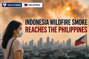 Philippines health news illustration showing wildfire smoke from Indonesia affecting air quality in the Philippines.