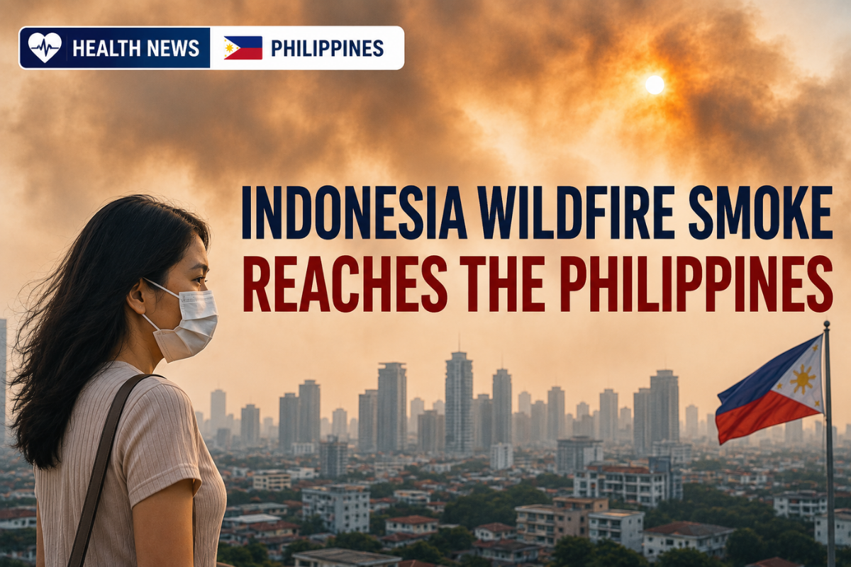 Philippines health news illustration showing wildfire smoke from Indonesia affecting air quality in the Philippines