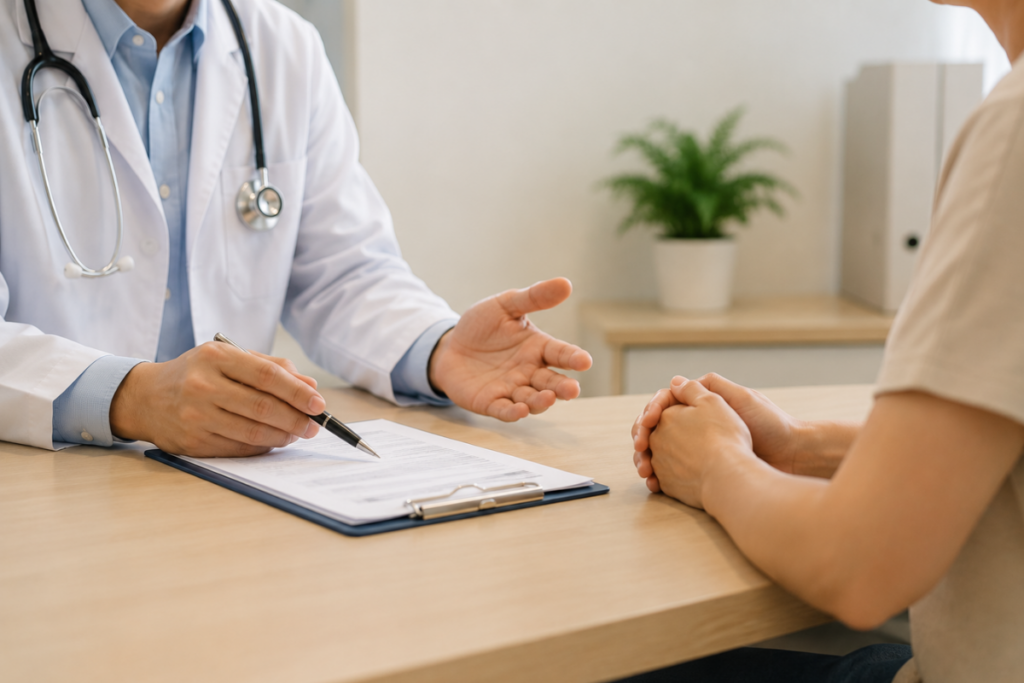 Doctor discussing treatment options with a patient during a medical consultation.