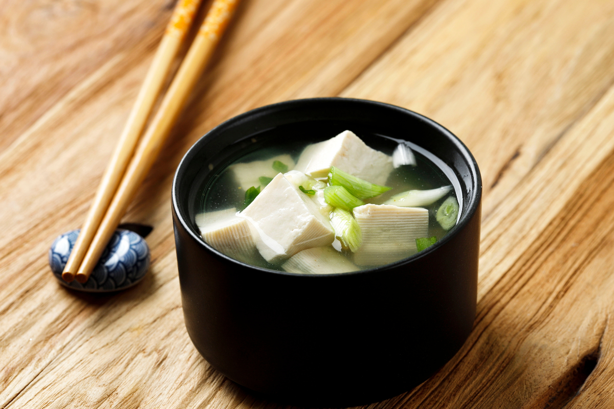Tofu Vegetable Soup with tofu, mushrooms and colourful vegetables