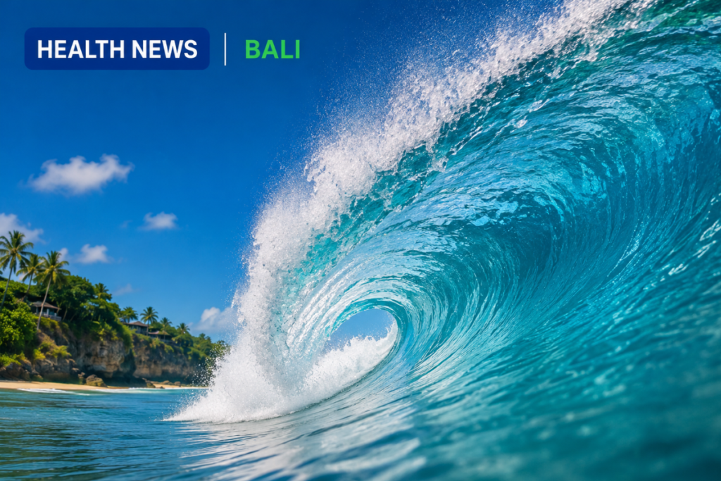 Powerful ocean wave breaking along the coast of Bali, Indonesia.