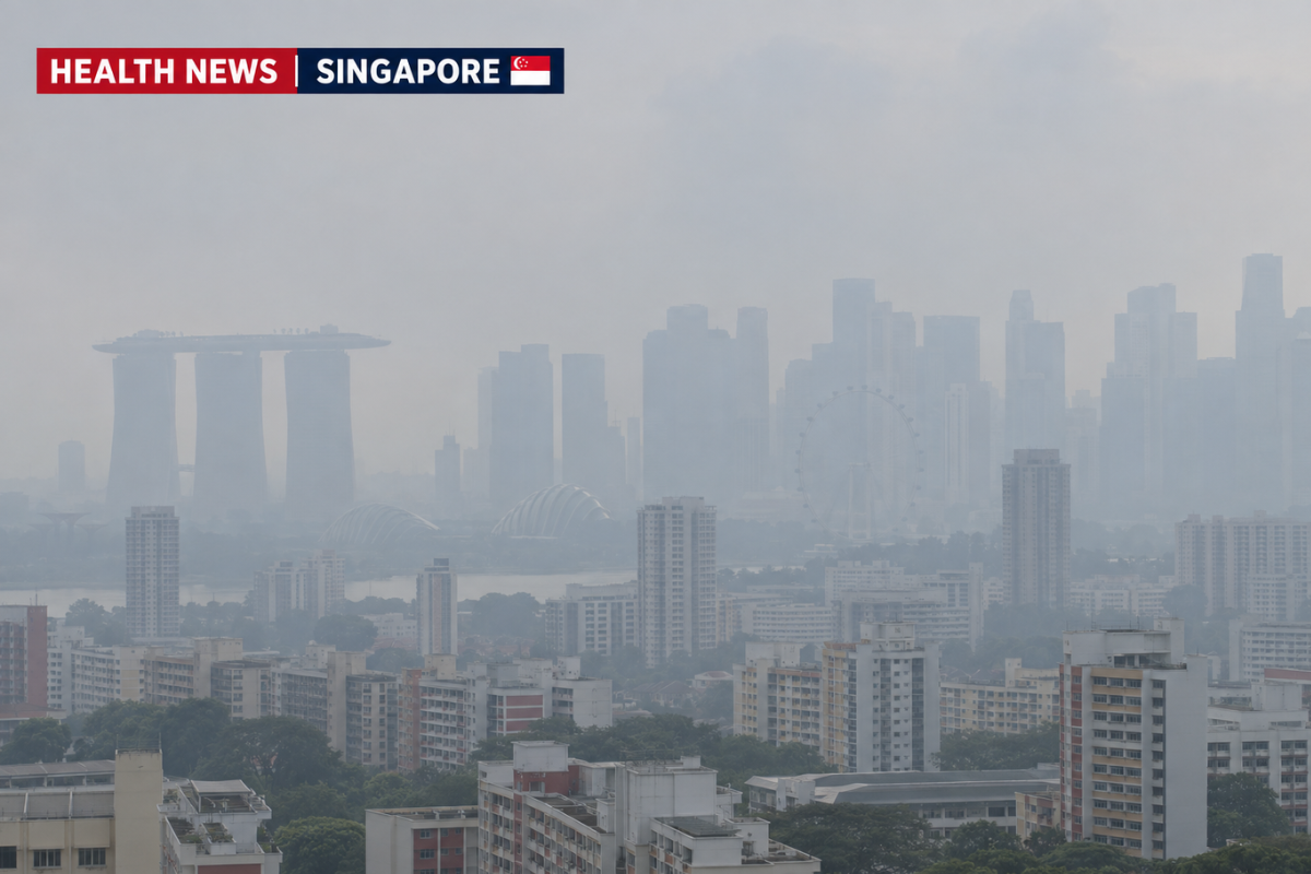 Hazy Singapore skyline illustrating unhealthy air quality and elevated PM2.5 levels